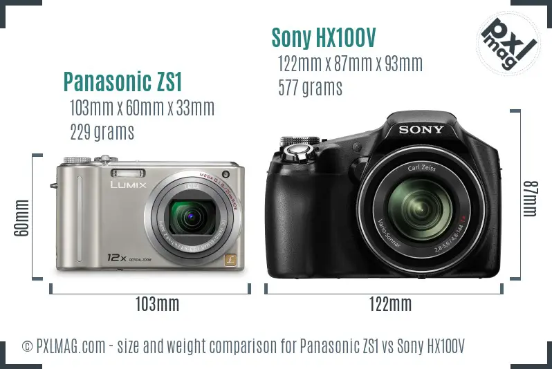 Panasonic ZS1 vs Sony HX100V size comparison
