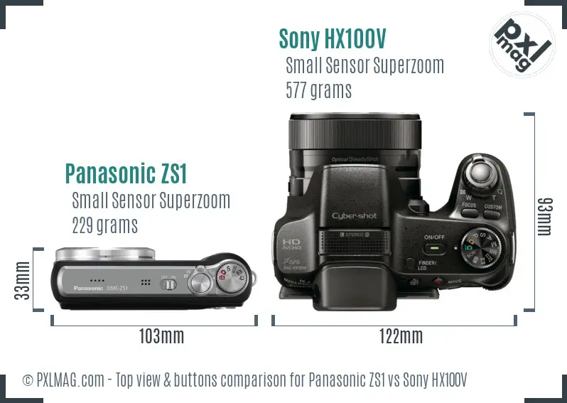Panasonic ZS1 vs Sony HX100V top view buttons comparison