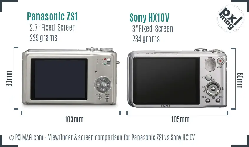 Panasonic ZS1 vs Sony HX10V Screen and Viewfinder comparison