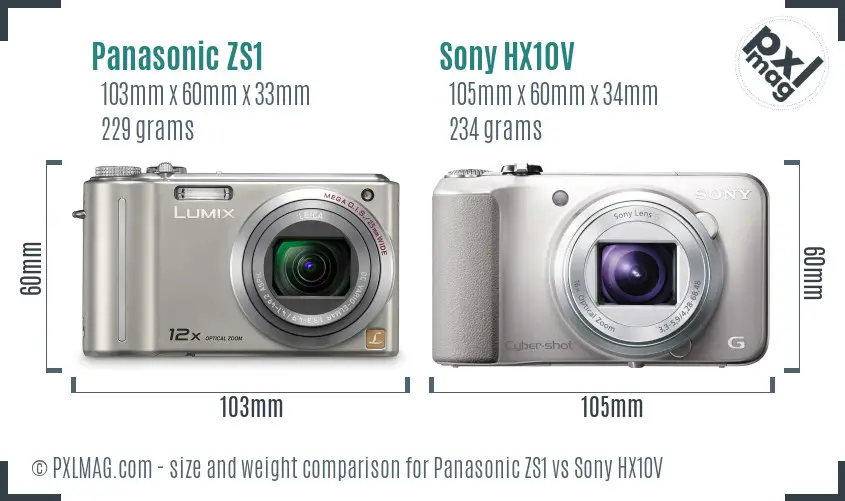 Panasonic ZS1 vs Sony HX10V size comparison