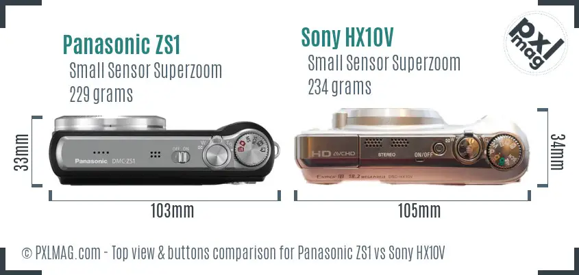 Panasonic ZS1 vs Sony HX10V top view buttons comparison