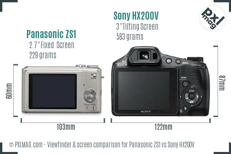 Panasonic ZS1 vs Sony HX200V Screen and Viewfinder comparison