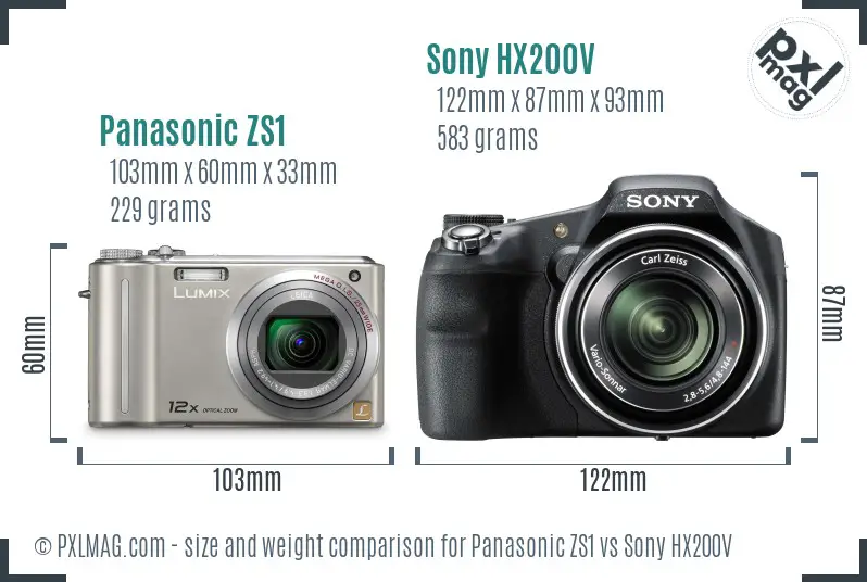 Panasonic ZS1 vs Sony HX200V size comparison