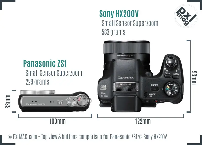 Panasonic ZS1 vs Sony HX200V top view buttons comparison