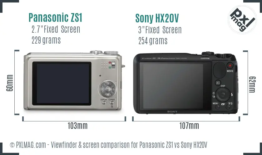 Panasonic ZS1 vs Sony HX20V Screen and Viewfinder comparison