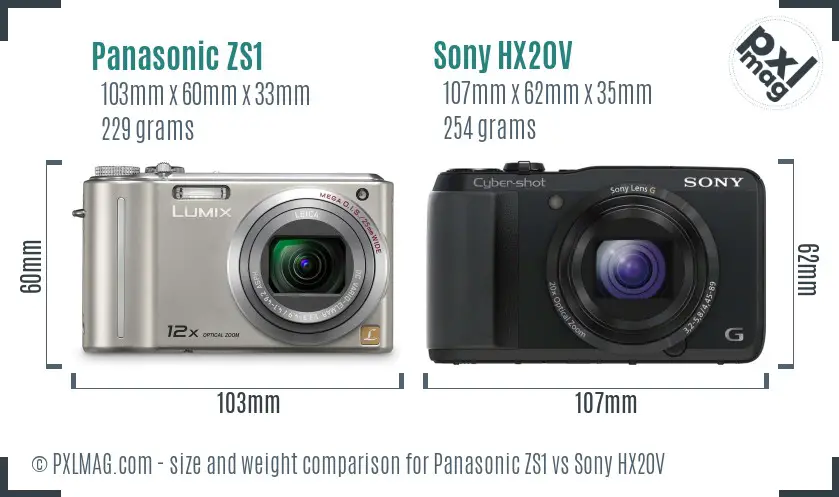 Panasonic ZS1 vs Sony HX20V size comparison