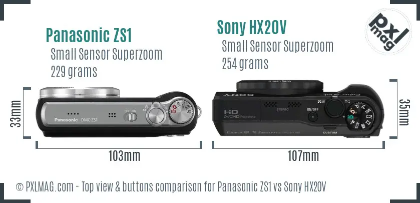 Panasonic ZS1 vs Sony HX20V top view buttons comparison