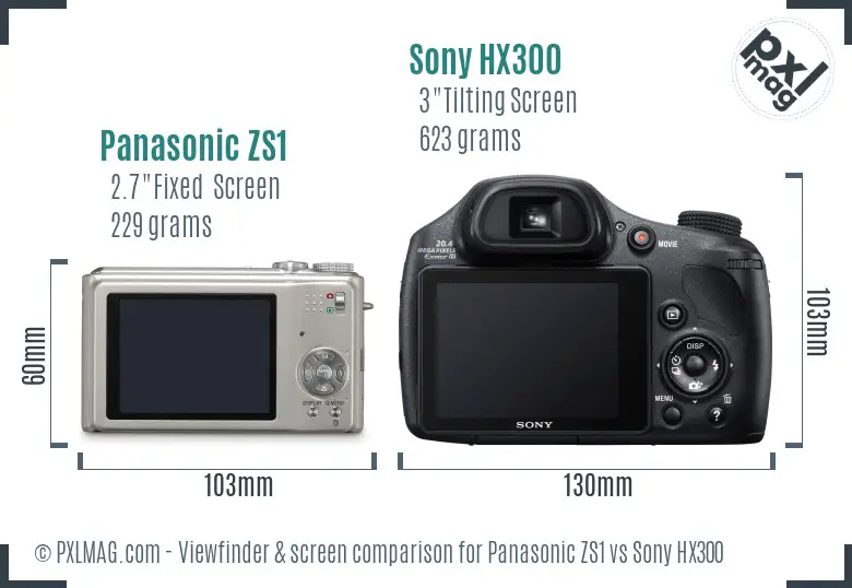 Panasonic ZS1 vs Sony HX300 Screen and Viewfinder comparison