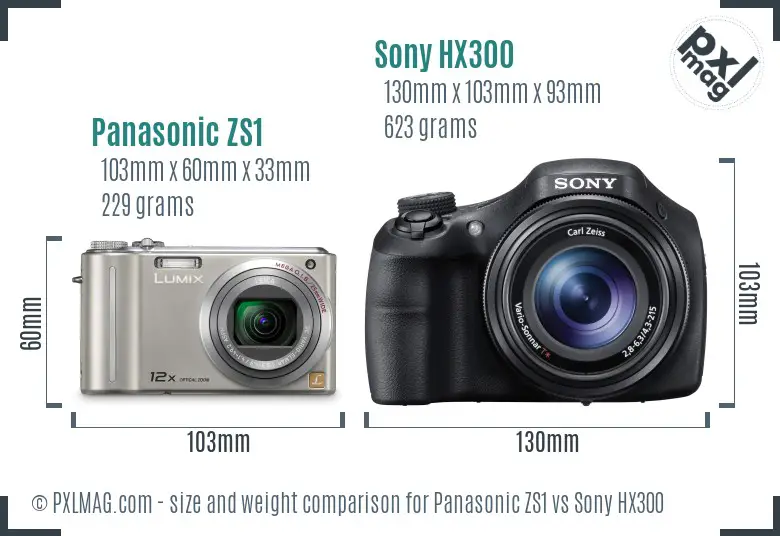 Panasonic ZS1 vs Sony HX300 size comparison