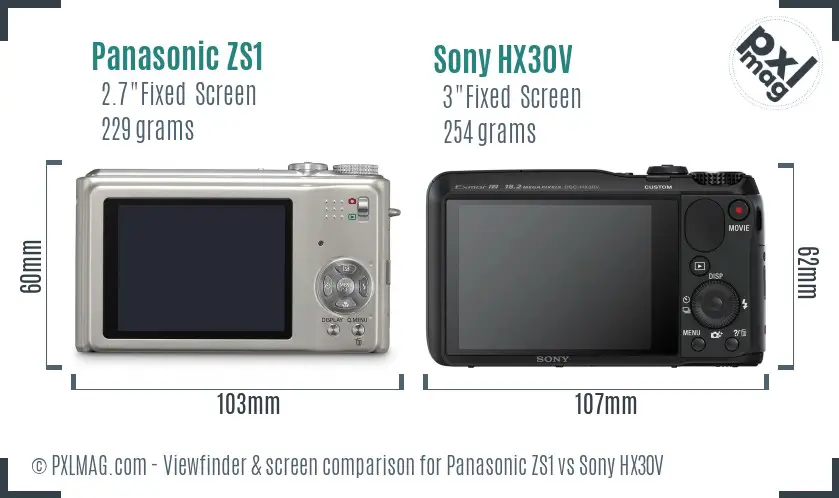 Panasonic ZS1 vs Sony HX30V Screen and Viewfinder comparison