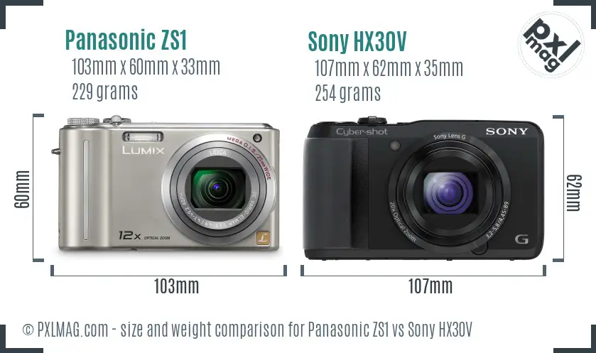 Panasonic ZS1 vs Sony HX30V size comparison