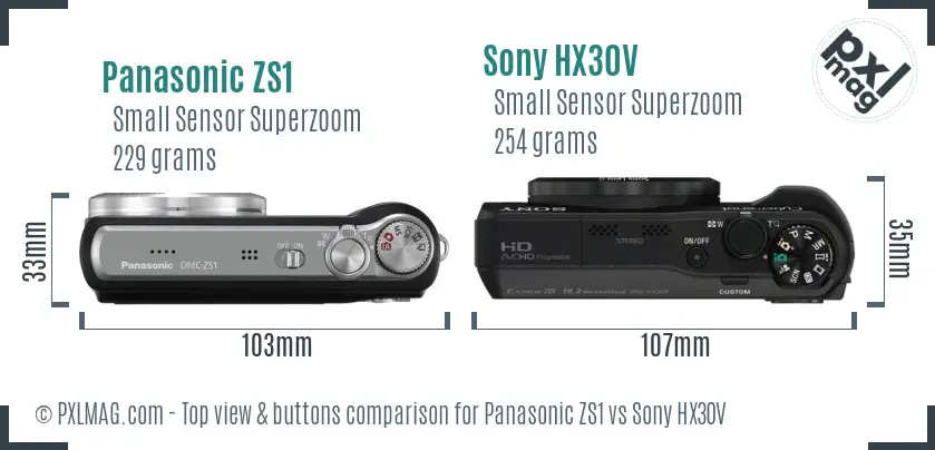 Panasonic ZS1 vs Sony HX30V top view buttons comparison