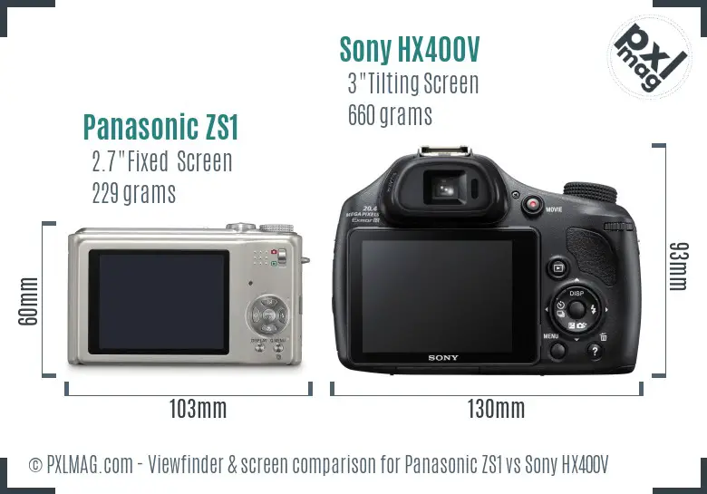 Panasonic ZS1 vs Sony HX400V Screen and Viewfinder comparison