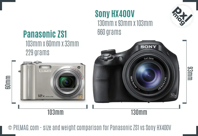 Panasonic ZS1 vs Sony HX400V size comparison