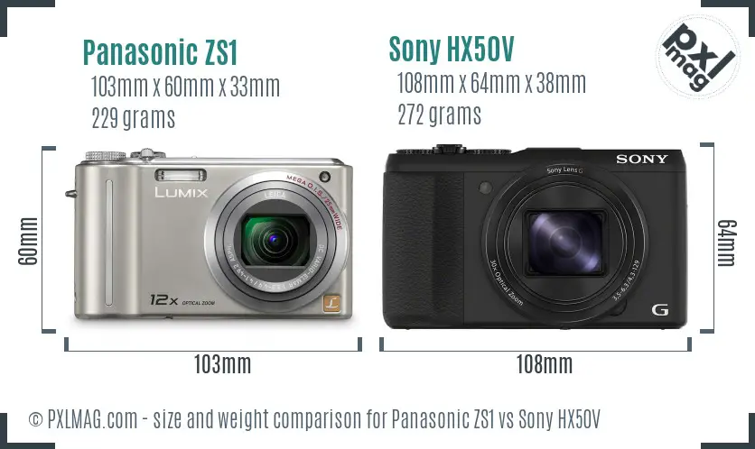 Panasonic ZS1 vs Sony HX50V size comparison Panasonic ZS1 vs Sony HX50V size comparison