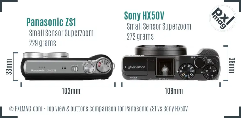 Panasonic ZS1 vs Sony HX50V top view buttons comparison Panasonic ZS1 vs Sony HX50V top view buttons comparison