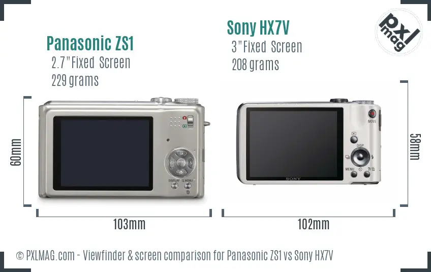 Panasonic ZS1 vs Sony HX7V Screen and Viewfinder comparison