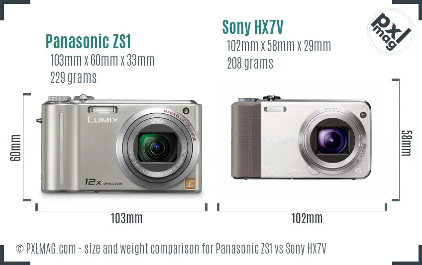 Panasonic ZS1 vs Sony HX7V size comparison