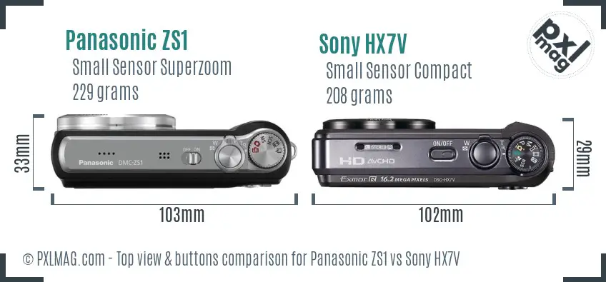 Panasonic ZS1 vs Sony HX7V top view buttons comparison