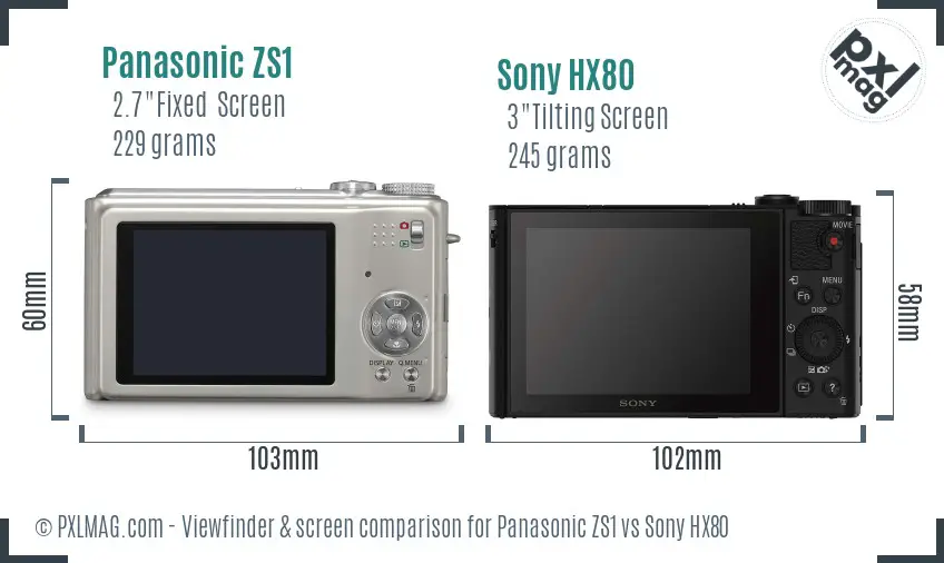 Panasonic ZS1 vs Sony HX80 Screen and Viewfinder comparison