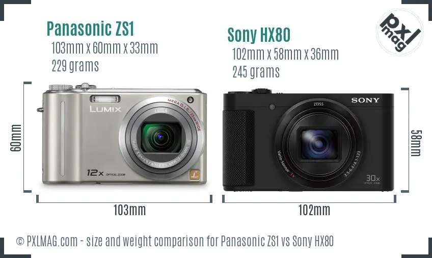 Panasonic ZS1 vs Sony HX80 size comparison