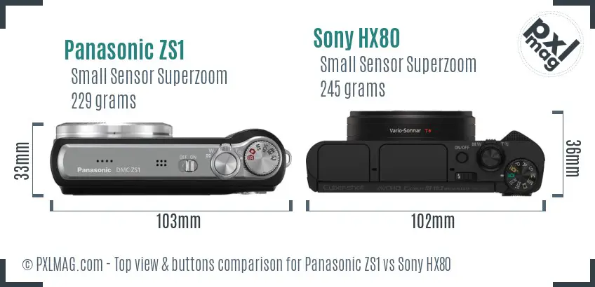 Panasonic ZS1 vs Sony HX80 top view buttons comparison