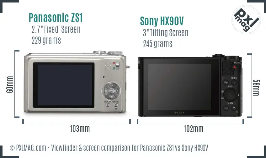 Panasonic ZS1 vs Sony HX90V Screen and Viewfinder comparison
