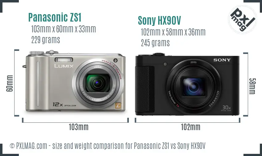 Panasonic ZS1 vs Sony HX90V size comparison