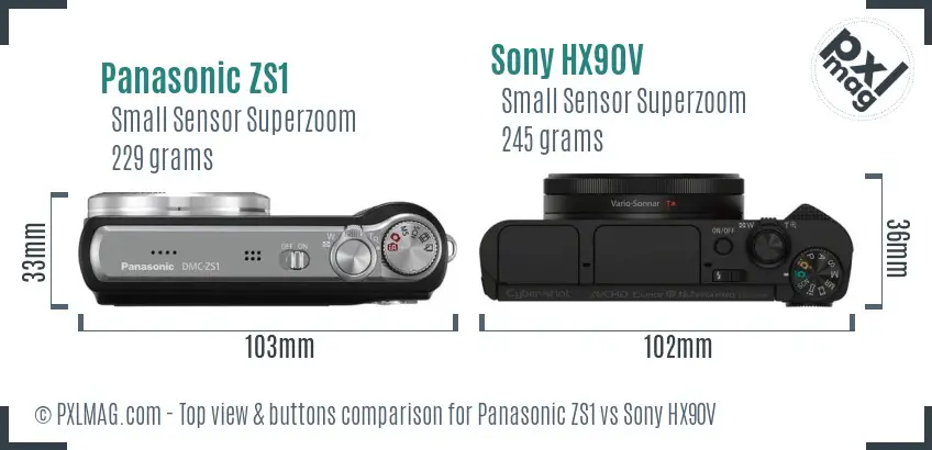 Panasonic ZS1 vs Sony HX90V top view buttons comparison