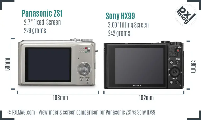 Panasonic ZS1 vs Sony HX99 Screen and Viewfinder comparison
