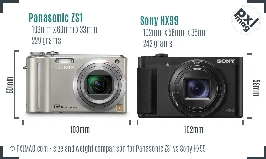 Panasonic ZS1 vs Sony HX99 size comparison