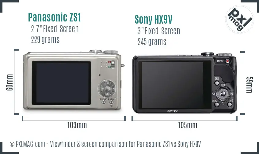 Panasonic ZS1 vs Sony HX9V Screen and Viewfinder comparison