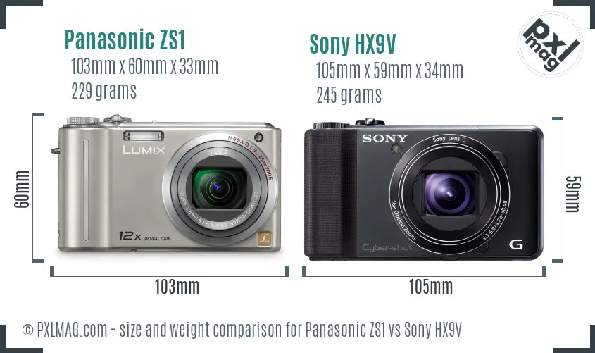 Panasonic ZS1 vs Sony HX9V size comparison