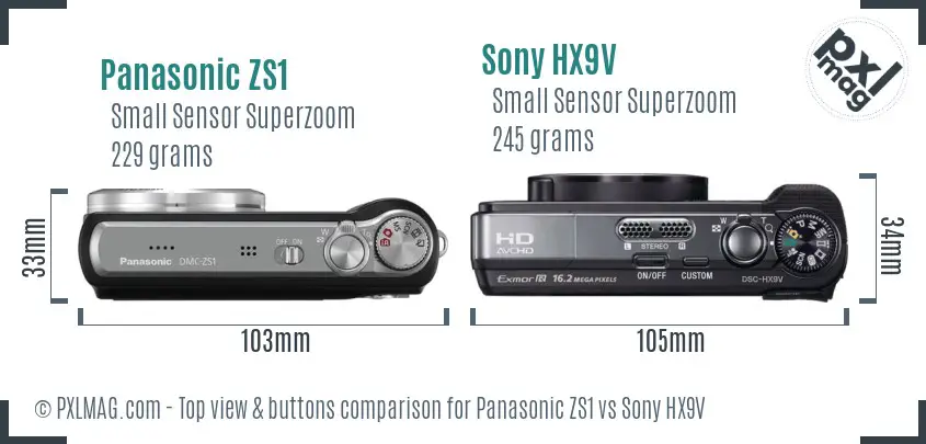 Panasonic ZS1 vs Sony HX9V top view buttons comparison