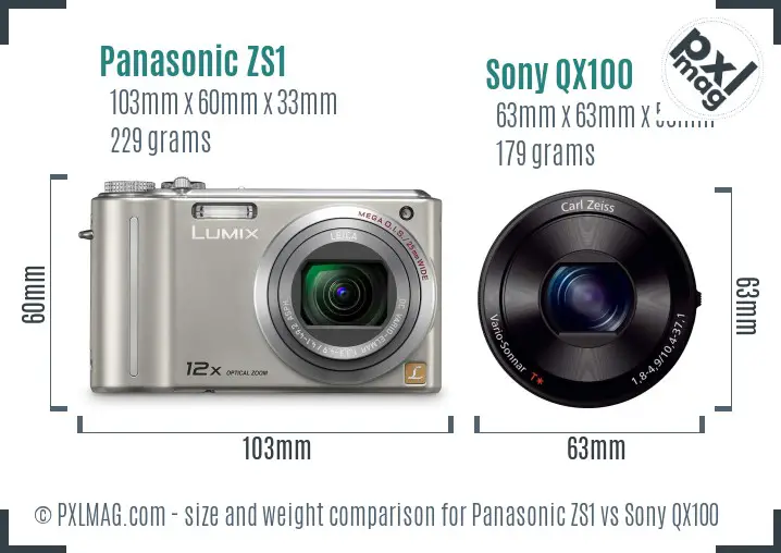 Panasonic ZS1 vs Sony QX100 size comparison