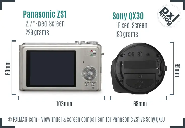 Panasonic ZS1 vs Sony QX30 Screen and Viewfinder comparison