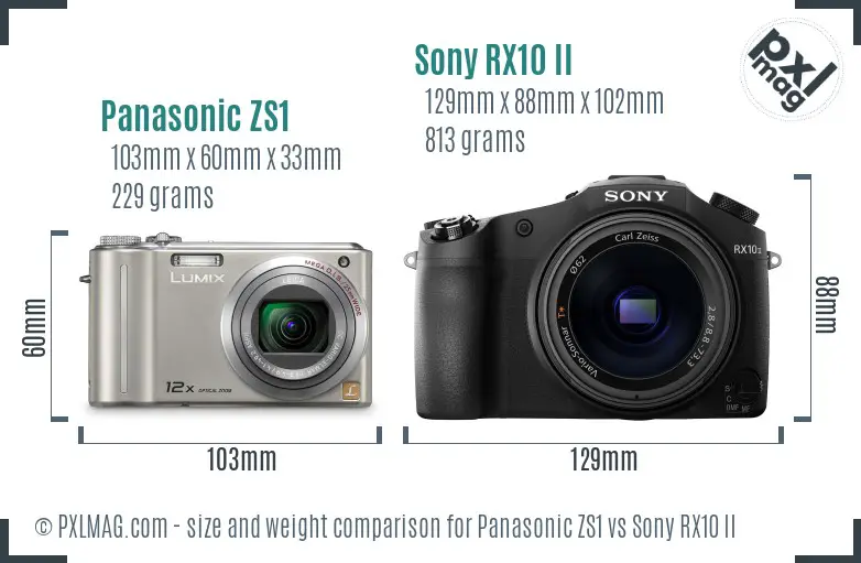 Panasonic ZS1 vs Sony RX10 II size comparison