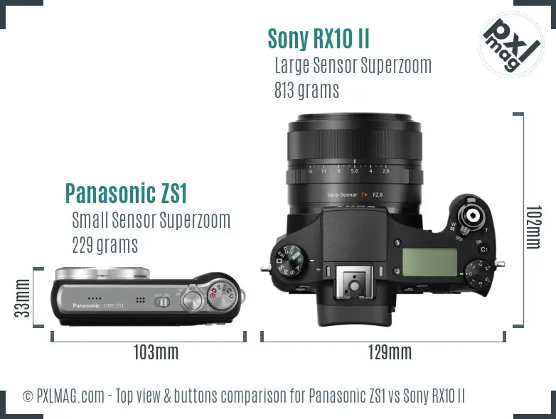 Panasonic ZS1 vs Sony RX10 II top view buttons comparison