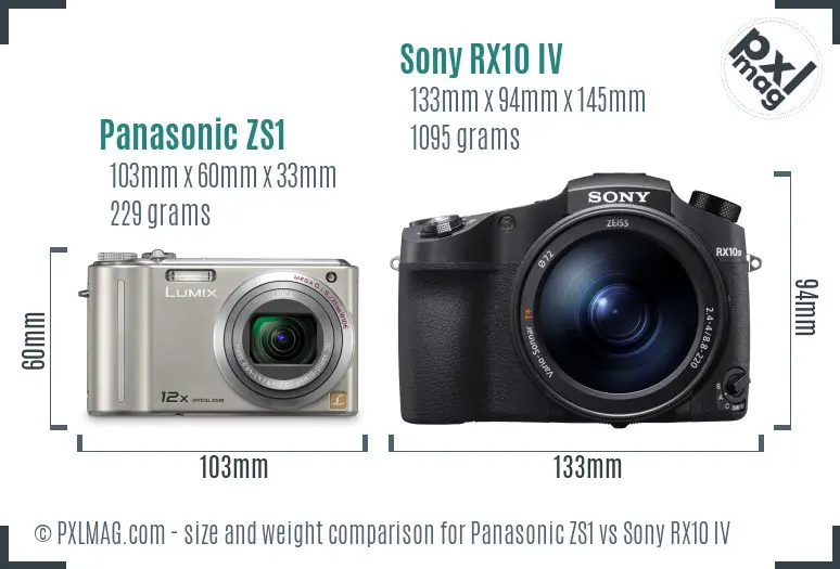 Panasonic ZS1 vs Sony RX10 IV size comparison