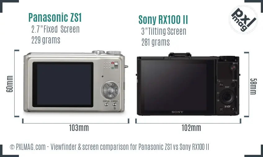 Panasonic ZS1 vs Sony RX100 II Screen and Viewfinder comparison