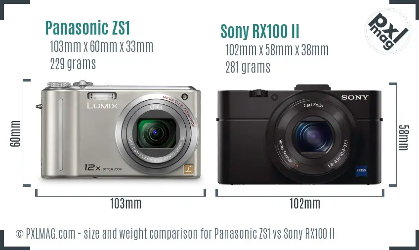 Panasonic ZS1 vs Sony RX100 II size comparison