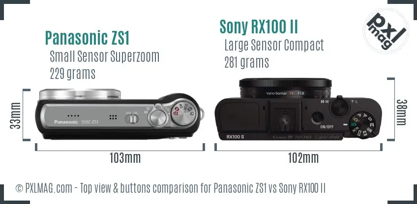 Panasonic ZS1 vs Sony RX100 II top view buttons comparison