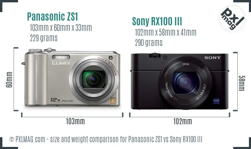 Panasonic ZS1 vs Sony RX100 III size comparison