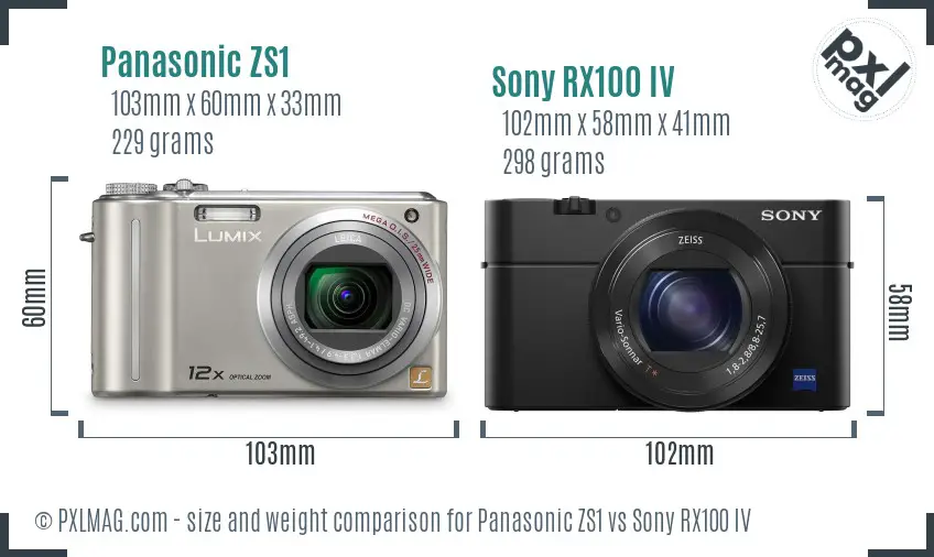 Panasonic ZS1 vs Sony RX100 IV size comparison Panasonic ZS1 vs Sony RX100 IV size comparison