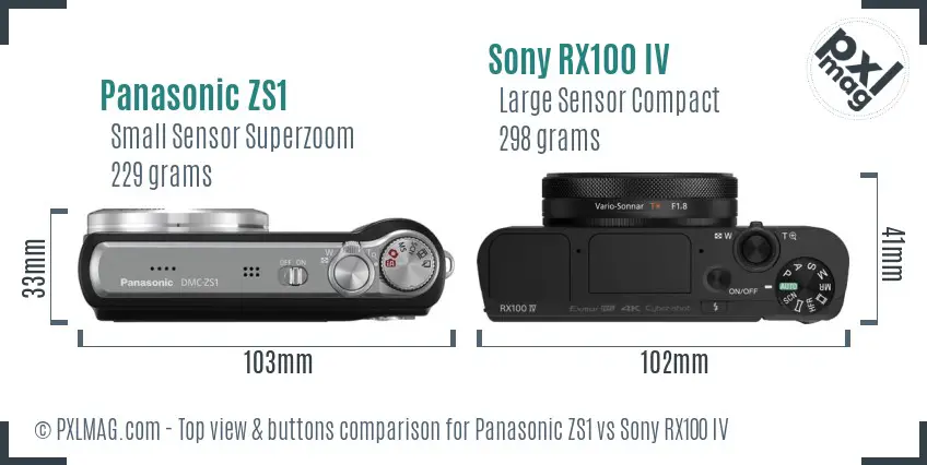 Panasonic ZS1 vs Sony RX100 IV top view buttons comparison Panasonic ZS1 vs Sony RX100 IV top view buttons comparison