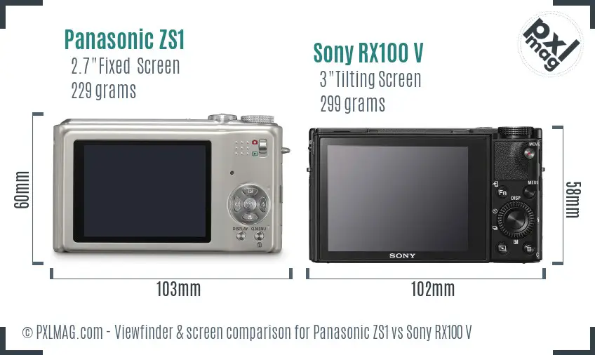 Panasonic ZS1 vs Sony RX100 V Screen and Viewfinder comparison