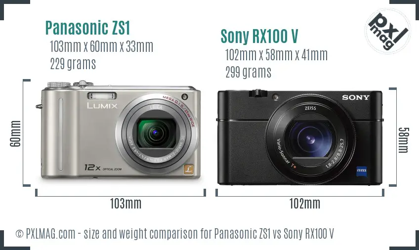 Panasonic ZS1 vs Sony RX100 V size comparison