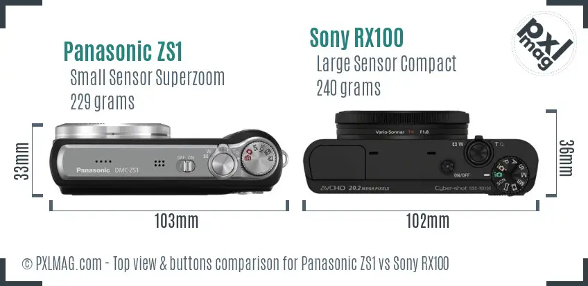 Panasonic ZS1 vs Sony RX100 top view buttons comparison