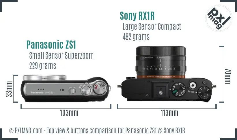 Panasonic ZS1 vs Sony RX1R top view buttons comparison