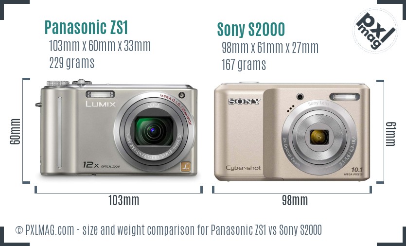 Panasonic ZS1 vs Sony S2000 size comparison